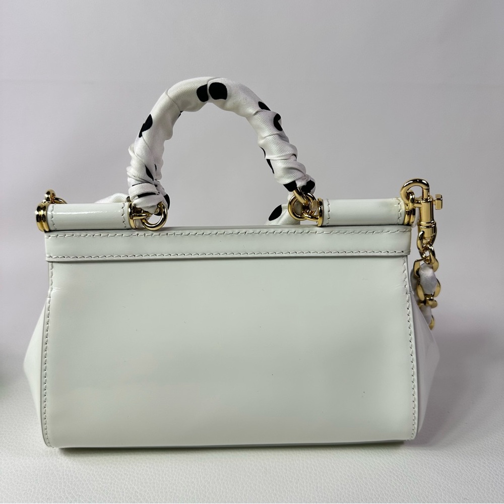 NEW Dolce & Gabbana Sicily East West Satchel Patent Leather w/ Polka Dot Scarf - Picture 3 of 9